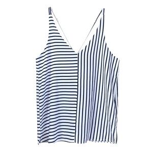 Topshop Sleeveless Striped Colorblock Blouse Top Navy Blue White Size US 4 UK 8
